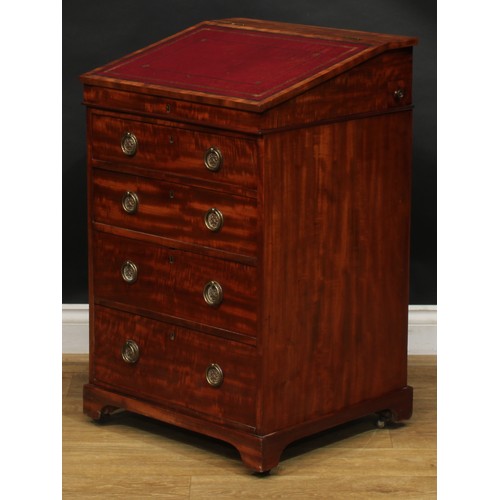 2485 - A George IV mahogany Davenport desk, hinged sloping top with inset tooled and gilt writing surface a... 