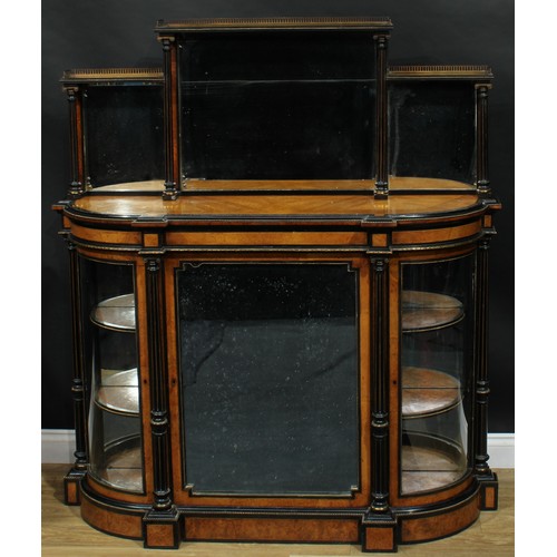 2262 - A Victorian gilt-metal mounted parcel-ebonised amboyna credenza, stepped superstructure with three m... 