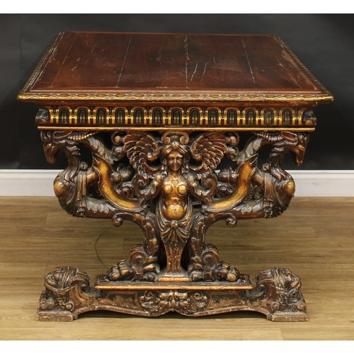 1614 - A 19th century Italian Renaissance Revival parcel-gilt walnut centre table, in the manner of Angiolo... 