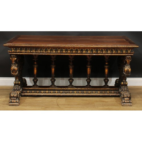 1614 - A 19th century Italian Renaissance Revival parcel-gilt walnut centre table, in the manner of Angiolo... 