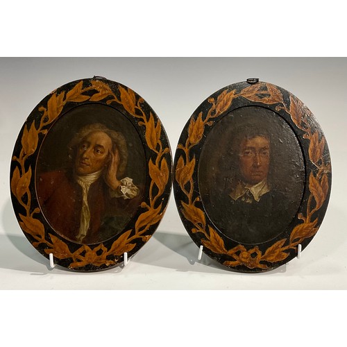 591 - English school, 19th century, a pair, Alexander Pope (1688-1744) and John Milton (1608-1674), bust l... 