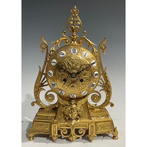 2406 - A 19th century Etruscan Revival ormolu mantel clock, the 14cm dial applied with enamel Roman numeral... 