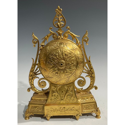 2406 - A 19th century Etruscan Revival ormolu mantel clock, the 14cm dial applied with enamel Roman numeral... 