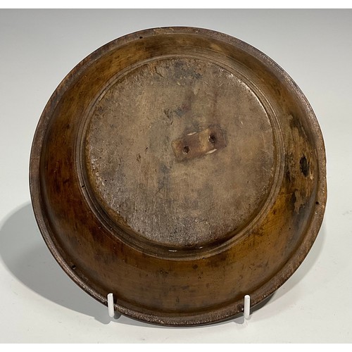 2744 - Treen - a 19th century lugged circular sycamore bowl, 20cm in diameter; a 19th century circular turn... 