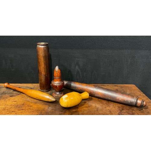 2746 - Treen - an early 19th century Sycamore rolling pin, good colour, turned ends, 40cm long, c.1820; a G... 