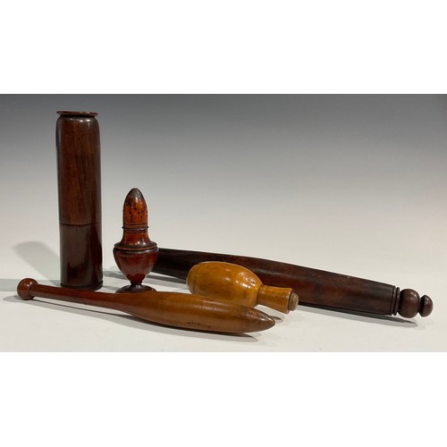 2746 - Treen - an early 19th century Sycamore rolling pin, good colour, turned ends, 40cm long, c.1820; a G... 