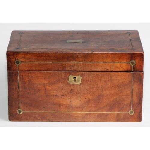 2546 - A Regency brass strung mahogany tea caddy, hinged cover enclosing a pair of covered compartments, 14... 