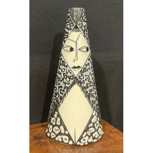 87 - A Denby Tibor Ware conical Espanola pattern vase, designed by Tibor Reich, decorated in monochrome a... 