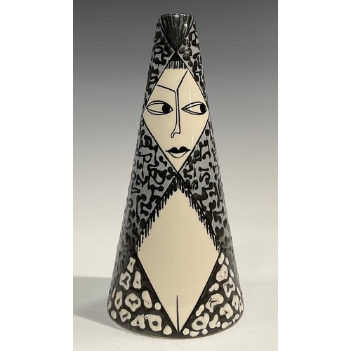 87 - A Denby Tibor Ware conical Espanola pattern vase, designed by Tibor Reich, decorated in monochrome a... 