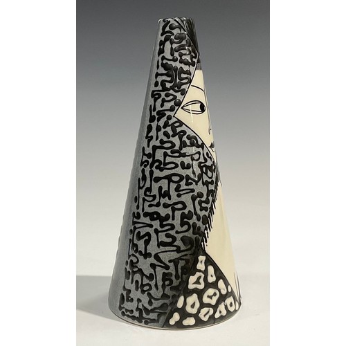 87 - A Denby Tibor Ware conical Espanola pattern vase, designed by Tibor Reich, decorated in monochrome a... 