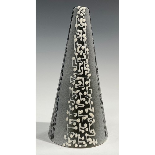 87 - A Denby Tibor Ware conical Espanola pattern vase, designed by Tibor Reich, decorated in monochrome a... 