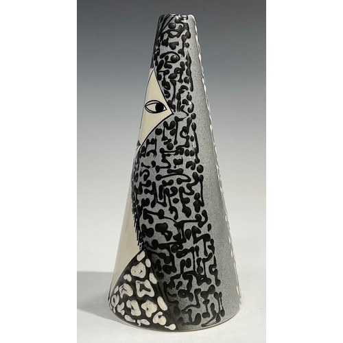 87 - A Denby Tibor Ware conical Espanola pattern vase, designed by Tibor Reich, decorated in monochrome a... 