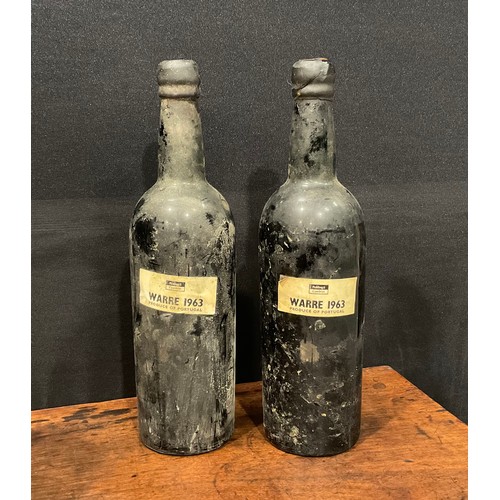 2748 - Vintage Port - two bottles, Warre 1963, Produce of Portugal, imported by Peatling & Cawdron, paper l... 