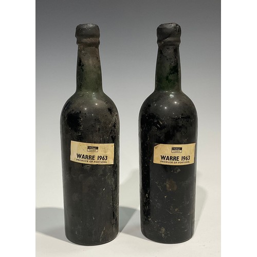 2748 - Vintage Port - two bottles, Warre 1963, Produce of Portugal, imported by Peatling & Cawdron, paper l... 