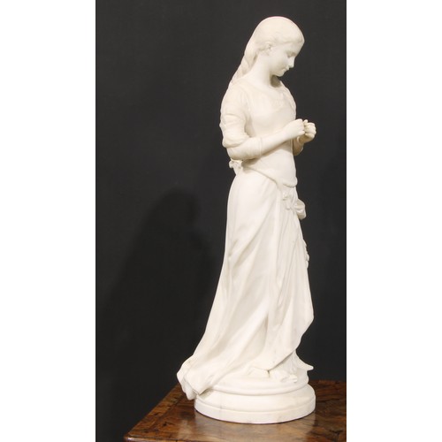 2713 - H M** (Italian School, 19th century), a cararra marble, Thoughts of Her Sweetheart, waisted circular... 