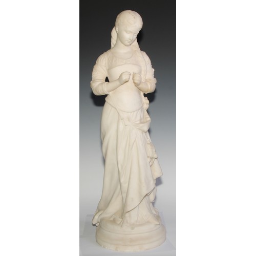 2713 - H M** (Italian School, 19th century), a cararra marble, Thoughts of Her Sweetheart, waisted circular... 