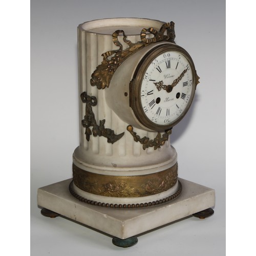 2099 - A 19th century gilt bronze mounted cararra marble architectural mantel clock, in the Grand Tour tast... 