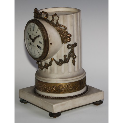 2099 - A 19th century gilt bronze mounted cararra marble architectural mantel clock, in the Grand Tour tast... 