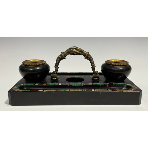 2311 - A 19th century Derbyshire Ashford marble canted rectangular inkstand, outlined with bands of Blue Jo... 