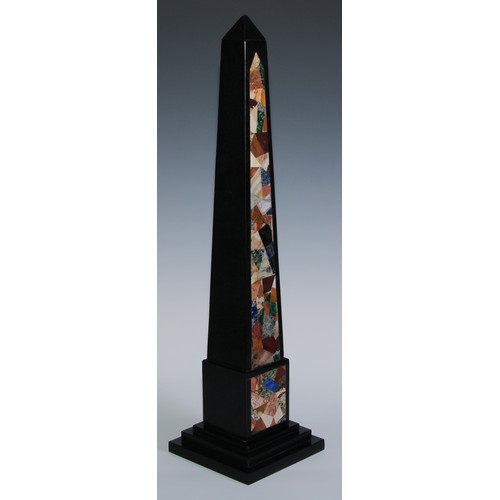 1801 - A large pietra dura library obelisk, inlaid in malachite, lapis lazuli and other specimen stones, st... 