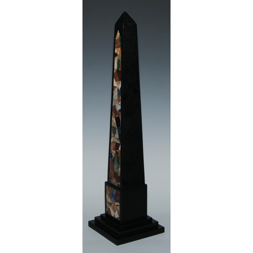 1801 - A large pietra dura library obelisk, inlaid in malachite, lapis lazuli and other specimen stones, st... 