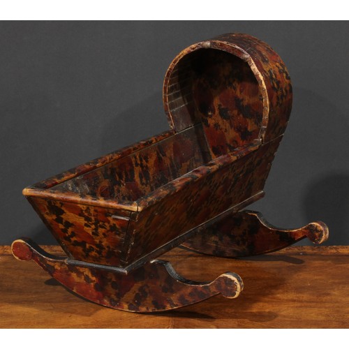 1561 - A 19th century folk art doll's rocking crib, probably American, scumbled overall, inscribed to under... 