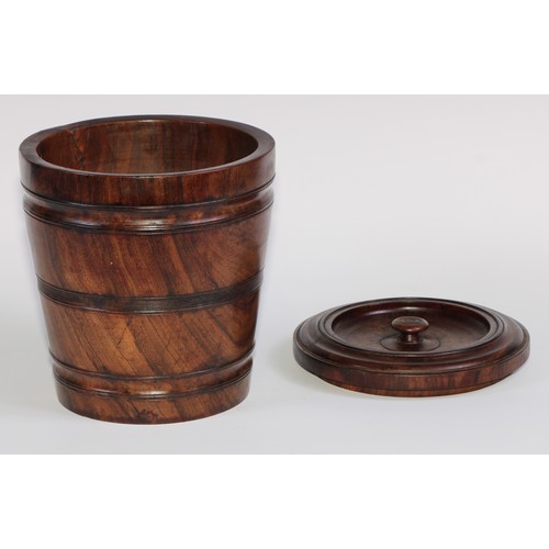 2743 - Treen - a 19th century lignum vitae barrel and cover, 20cm high