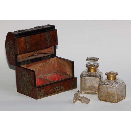 1667 - A 19th century gilt brass mounted burr walnut domed rectangular scent casket, applied overall with p... 