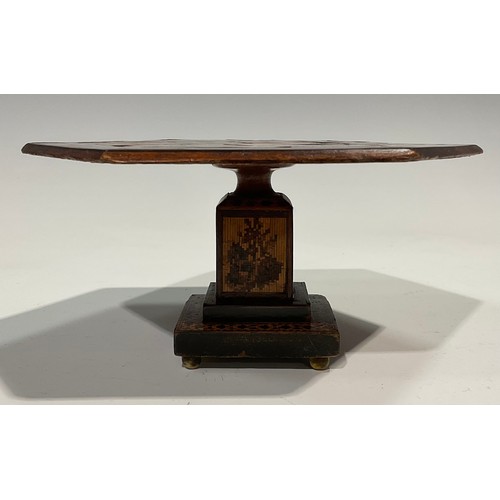 1828 - A Tunbridge ware miniature centre table, the octagonal top crossbanded and inlaid with tumbling bloc... 