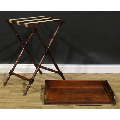 1623 - A 19th century mahogany butler’s serving tray on stand, 91.5cm high overall, the tray 9.5cm high, 76... 