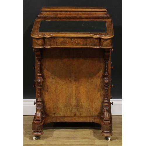 2283 - A Victorian walnut and marquetry Davenport desk, hinged superstructure enclosing stationery division... 