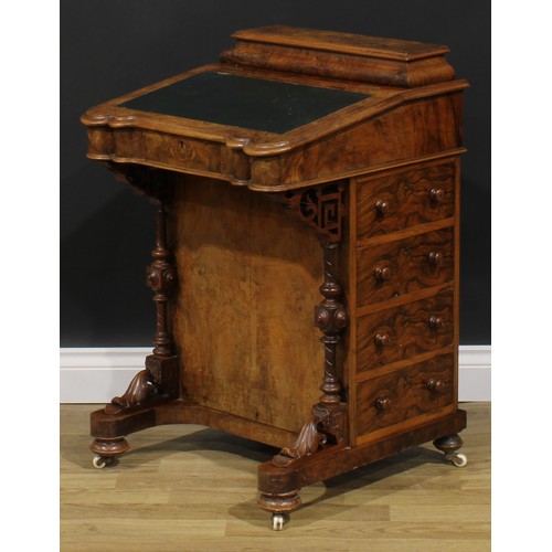 2283 - A Victorian walnut and marquetry Davenport desk, hinged superstructure enclosing stationery division... 