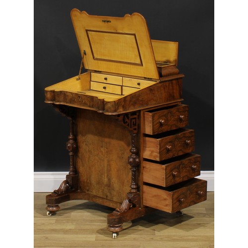 2283 - A Victorian walnut and marquetry Davenport desk, hinged superstructure enclosing stationery division... 