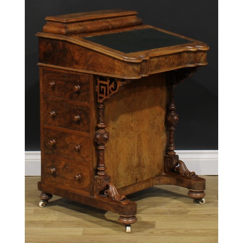 2283 - A Victorian walnut and marquetry Davenport desk, hinged superstructure enclosing stationery division... 