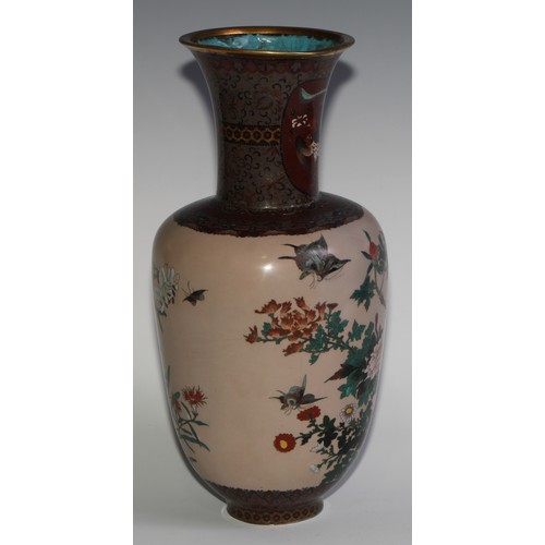 376 - A Chinese cloisonne enamel ovoid vase, decorated in polychrome with flowers, insects and dragons, 33... 