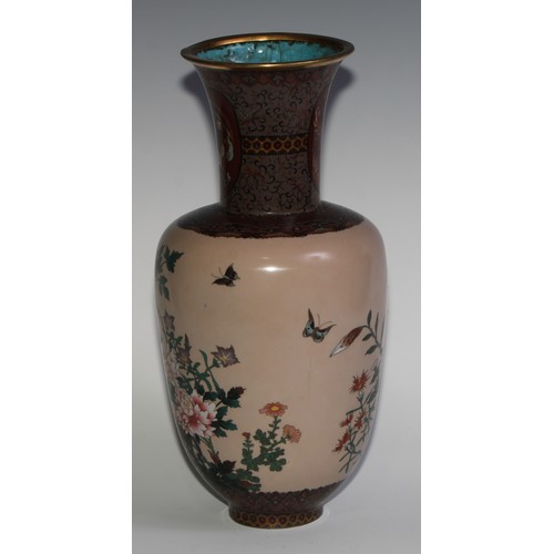 376 - A Chinese cloisonne enamel ovoid vase, decorated in polychrome with flowers, insects and dragons, 33... 