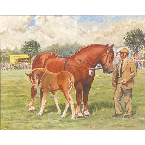 595 - Esmond Jeffries 
Prize Horse and Foal
signed, dated 85, oil on hardboard, 39.5cm x 49.5cm