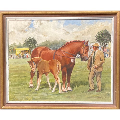 595 - Esmond Jeffries 
Prize Horse and Foal
signed, dated 85, oil on hardboard, 39.5cm x 49.5cm