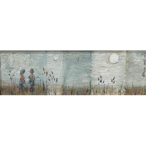 720 - Pucci (mid-20th century)
Figures Amongst Tall Grasses
signed, dated 1965, oil on board, 13.5cm x 44.... 