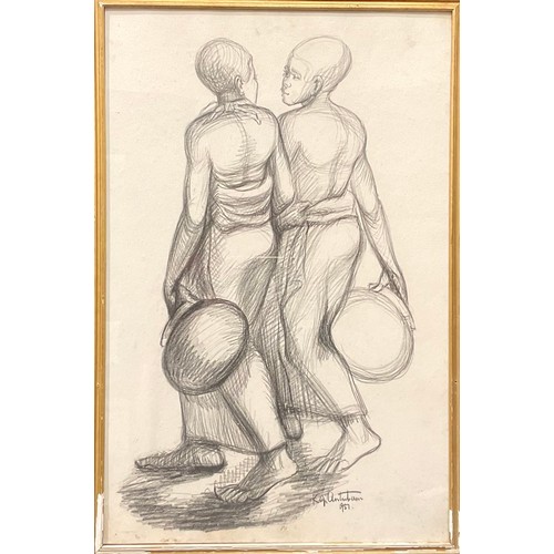 681 - Kofi Antubam (Ghana 1922 - 1964)
Ghanian Women
signed, dated 1951, pencil drawing, 50cm x 32.5cm