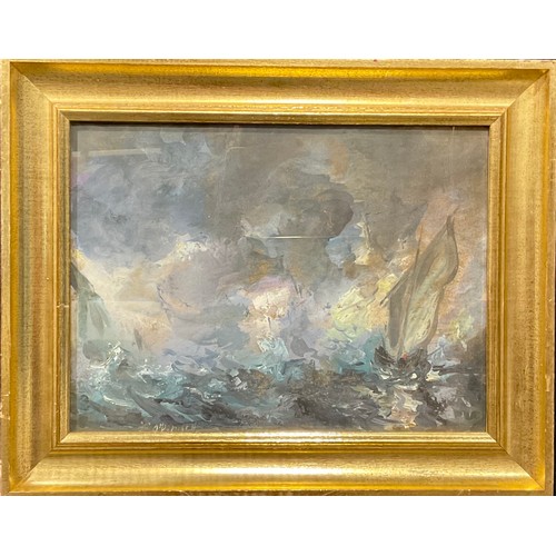 754 - Thomas O'Donnell (Irish Bn.1944)
Boats on a Stormy Sea
signed, oil on board, 28cm x 38cm