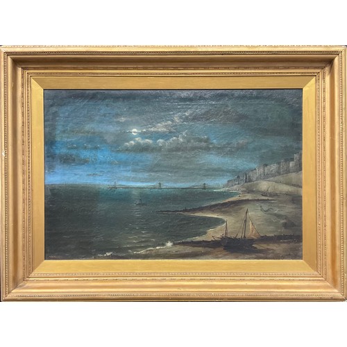 652 - H M Ash (19th century)
The Pier by Moonlight
signed, dated 1876, oil on canvas, 50cm x 75cm