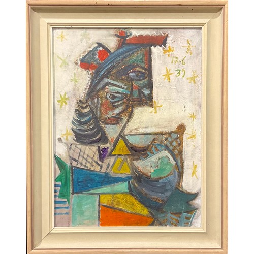 557 - After Picasso
Cubist Figure
inscribed to verso, oil on canvas, 60.5cm x 45cm