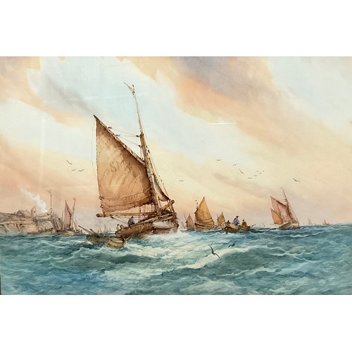 745 - William Stewart (1823 - 1906)
A pair, Boats and Ship on Choppy Seas
signed, watercolour, 40cm x 60cm