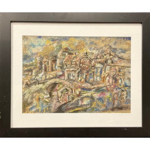 697 - Modern School 
Abstract Figures in a Landscape
indistinctly signed and inscribed, mixed media, 29.5c... 