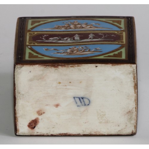 311 - A Vienna rectangular tea caddy, decorated in polychrome in the Neo-Classical taste, associated silve... 