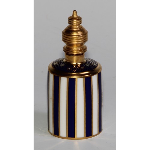 271 - A Lynton porcelain barrel-shaped scent bottle, painted by Stefan Nowacki, monogrammed, with men-of-w... 