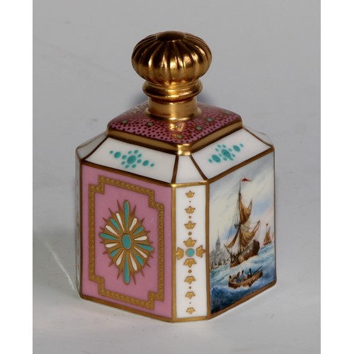 273 - A Lynton porcelain canted square scent bottle, painted by Stefan Nowacki, monogrammed, with a Dutch ... 