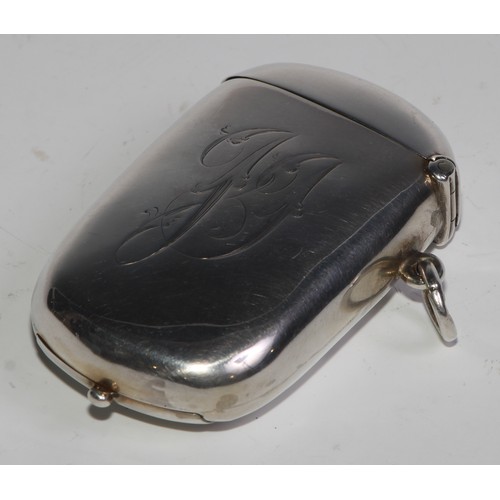 974 - A George V silver rounded rectangular novelty patent combination vesta, sovereign and stamp case, hi... 