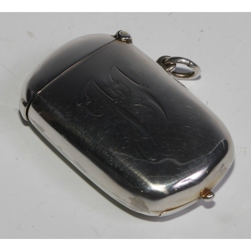 974 - A George V silver rounded rectangular novelty patent combination vesta, sovereign and stamp case, hi... 